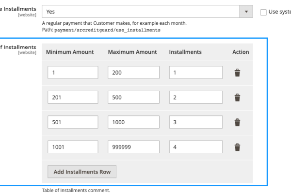 הגדרה של מספר תשלומים לפי גובה העסקה הגדרה של מספר תשלומים לפי גובה העסקה